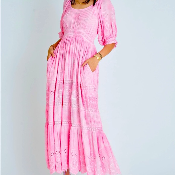Loveshackfancy Lupita Dress $595 Fuchsia Hand Dye Pink Tie Dye Maxi